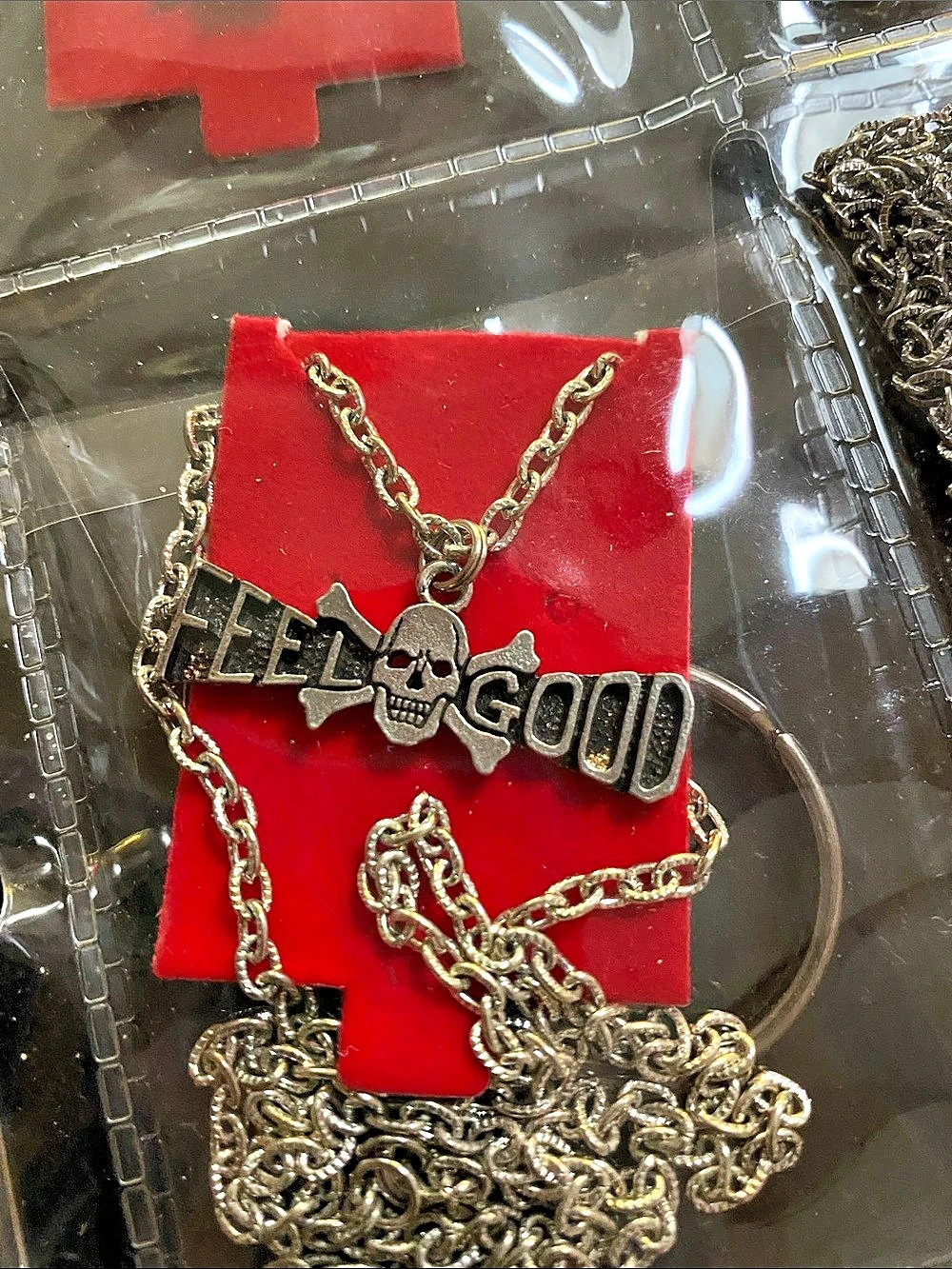 Feel Good Skull Pendant Necklace in Silver & Black